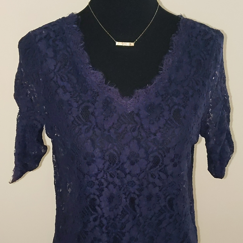 Dark purple lace, deep V blouse